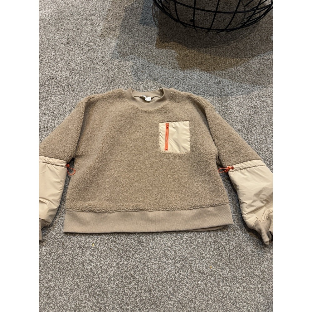 Like Niko‎ Sherpa Crewneck Pullover Brown Orange Women Size S New In